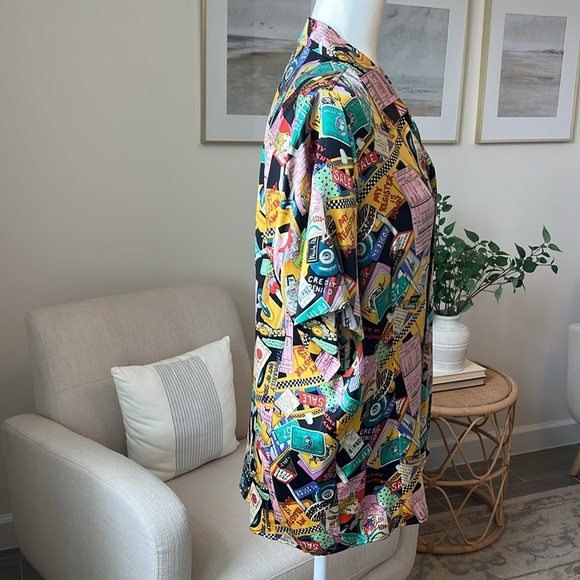 Vintage Nicole Miller 1990 Limited Shopaholic Print Silk Button Down NYC Shirt - Picture 3 of 17